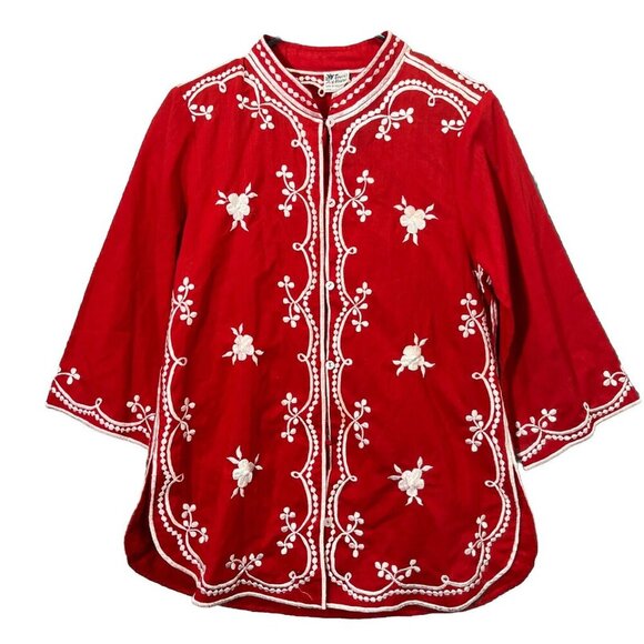 Vtg Foyen’s of Hawaii Tunic Top Womens Embroidered Blouse Aloha Resort Size M - Picture 1 of 7
